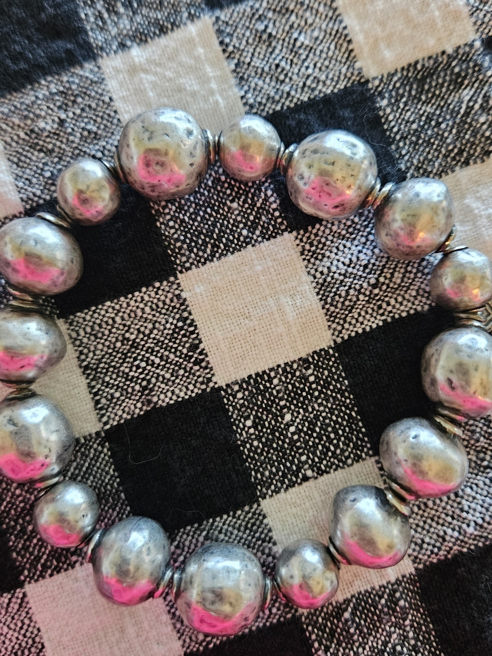 Silpada Distressed Sterling Silver Electoformed Beads. Stretch Bracelet.